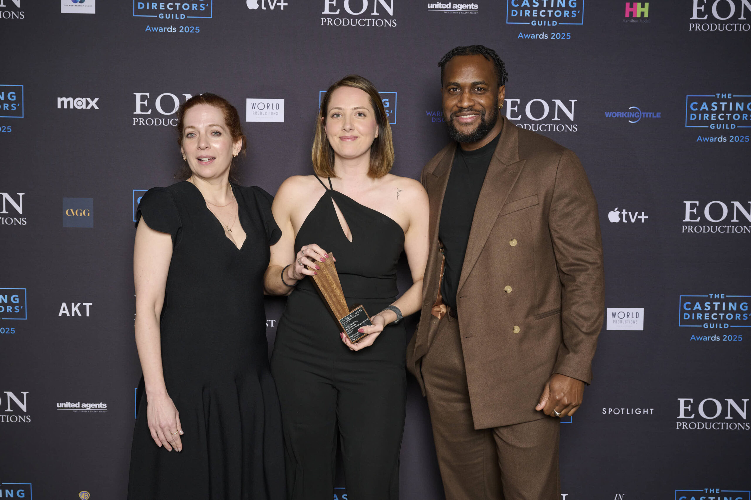 Verity Naughton with her CDG Award alongside Katherine Parkinson and Kadiff Kirwan
