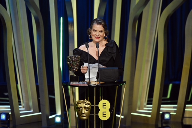 Susan Shopmaker receiving a BAFTA award